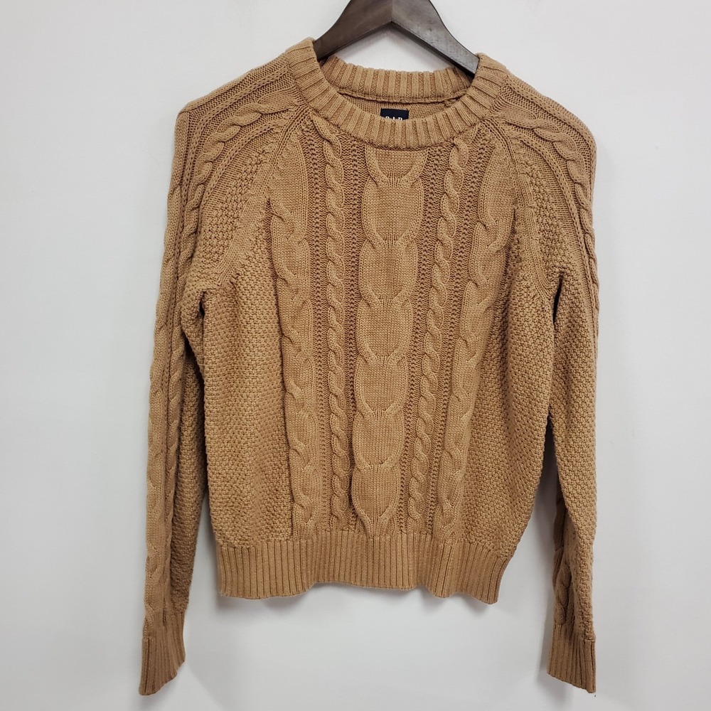 Gap Womens Cable Knit Cotton Sweater Size S Tan Old Money Academia Preppy Layers